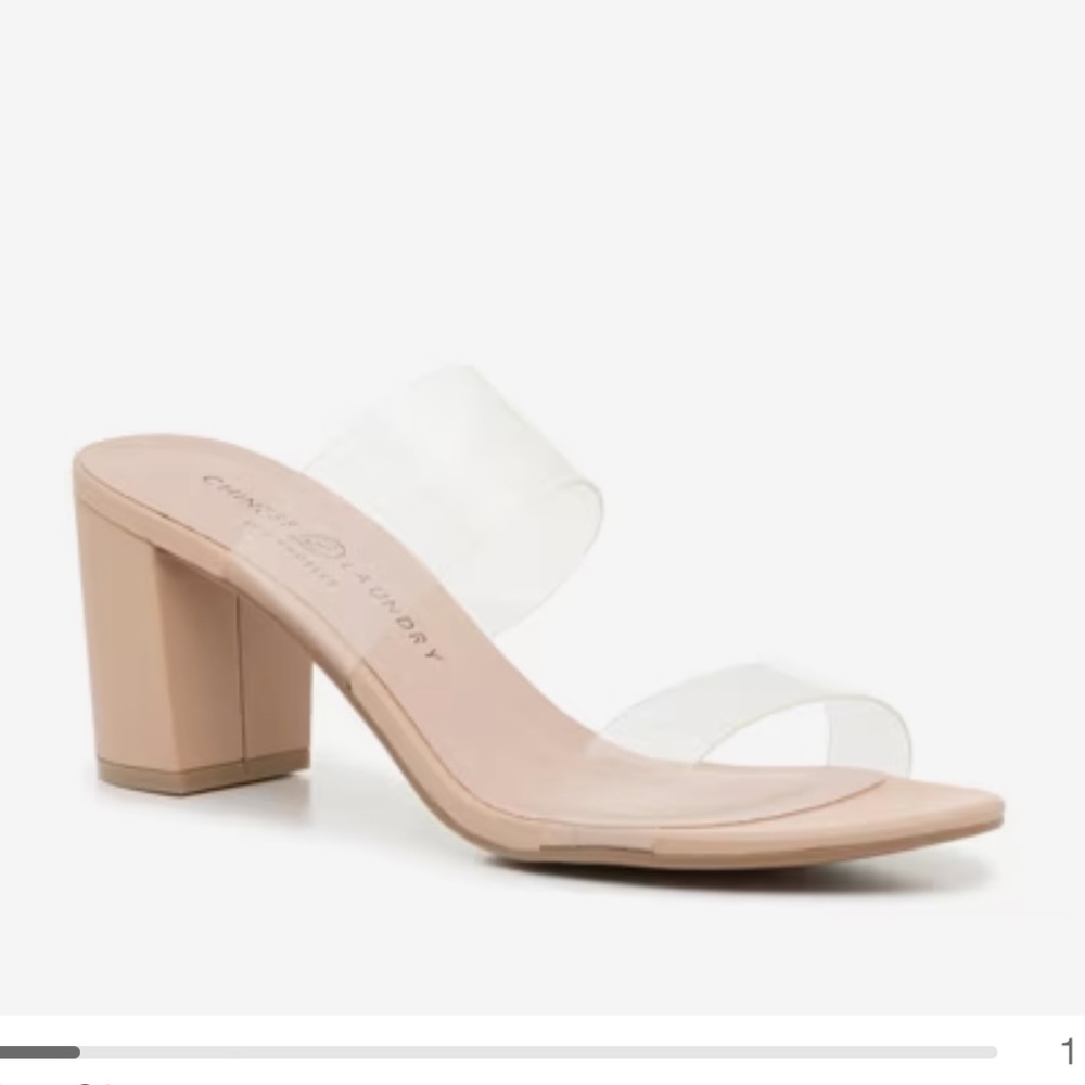 Chinese Laundry Clear and Tan Block Heel Mules